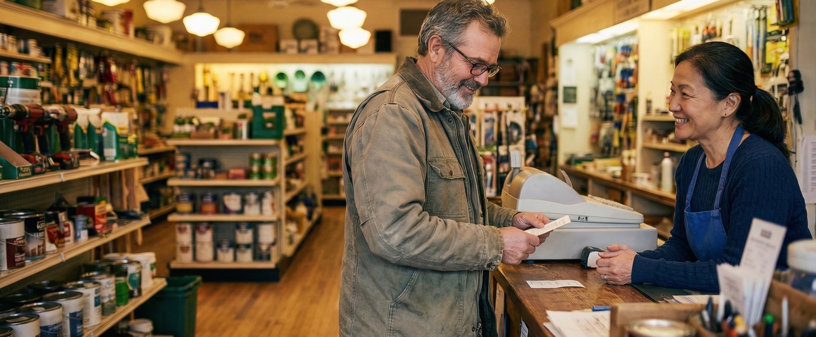 Customer at hardware store checkout